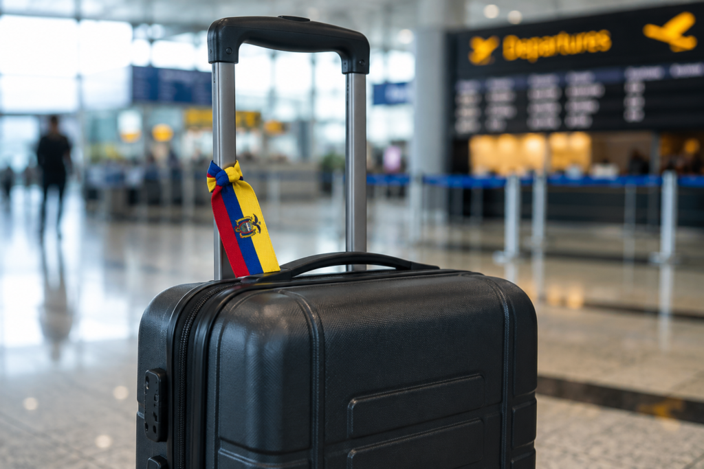 maleta-ecuador-aeropuerto Maleta carry on con banderita de ecuador